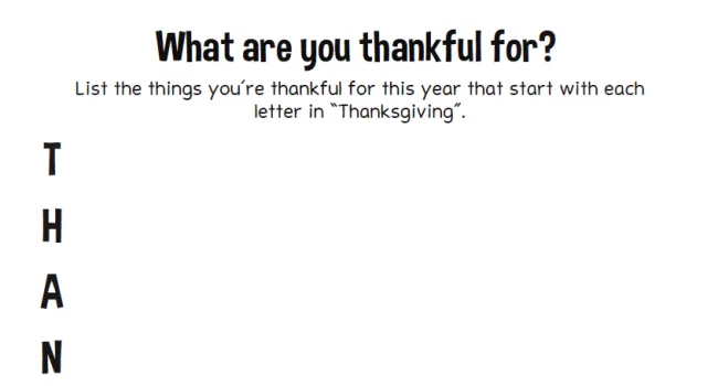 What Are you Thankful For – List the things