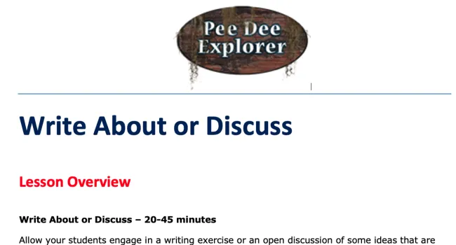 Write About or Discuss | Pee Dee Explorer