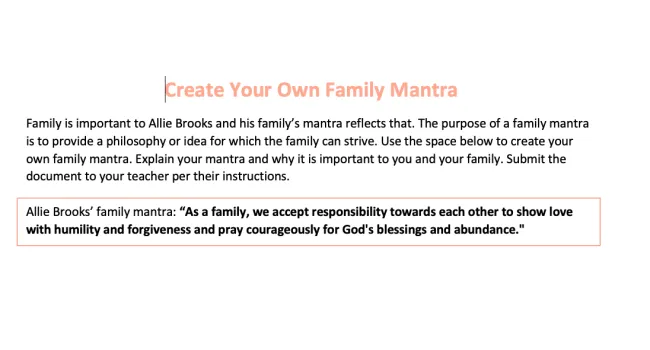 Family Mantra Activity