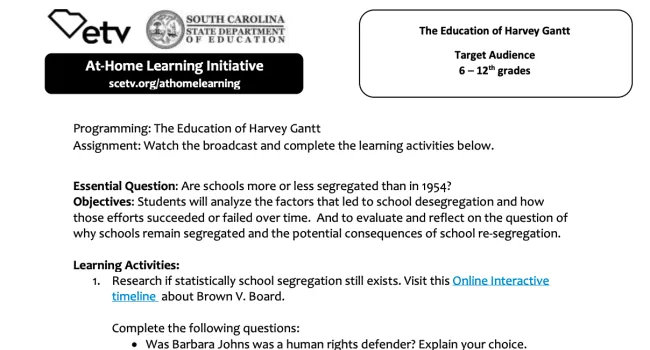 The Education of Harvey Gantt Learning Activity