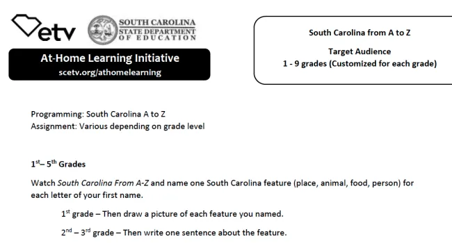 South Carolina from A to Z Learning Activity