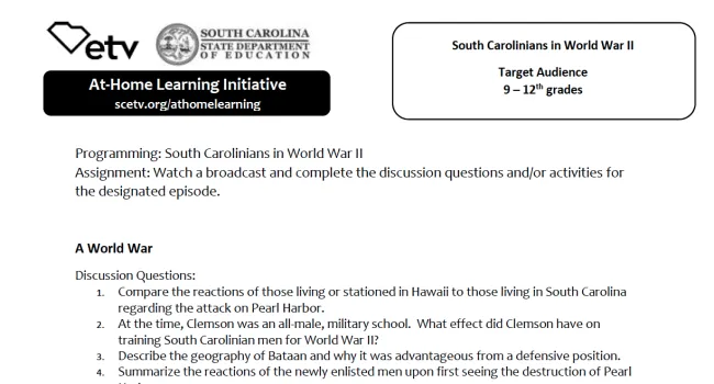 South Carolinians in World War II Learning Activity