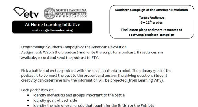 Southern Campaign of the American Revolution Learning Activity