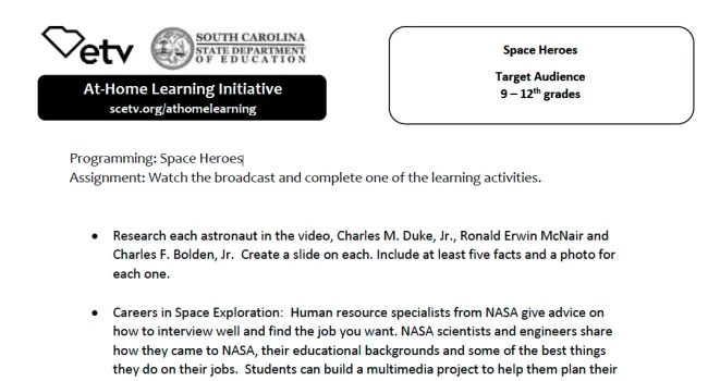Space Heroes Learning Activity | S.C. Hall of Fame