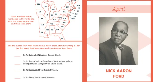 Nick Aaron Ford Activity Sheets | SC African American History Calendar