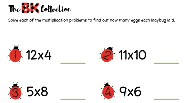 Ladybug Multiplication Worksheet