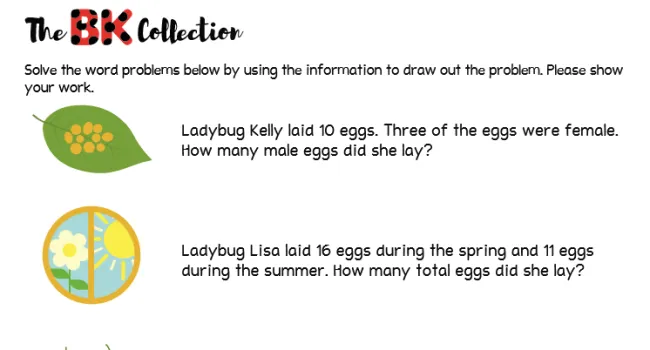 Ladybug Word Problems Worksheet