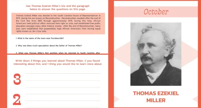 Thomas Ezekiel Miller Activity Sheets | SC African American History Calendar
