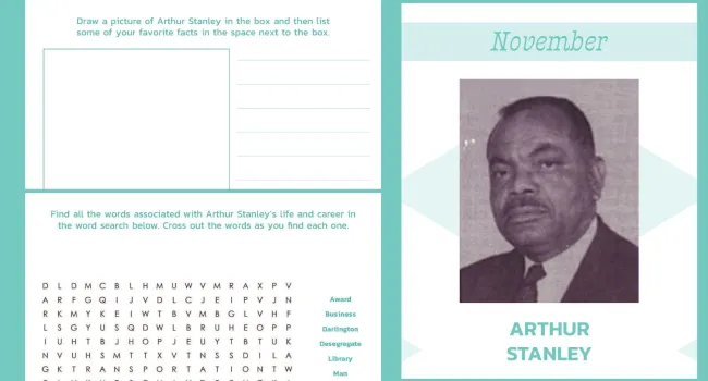 Arthur Stanley Activity Sheets | SC African American History Calendar