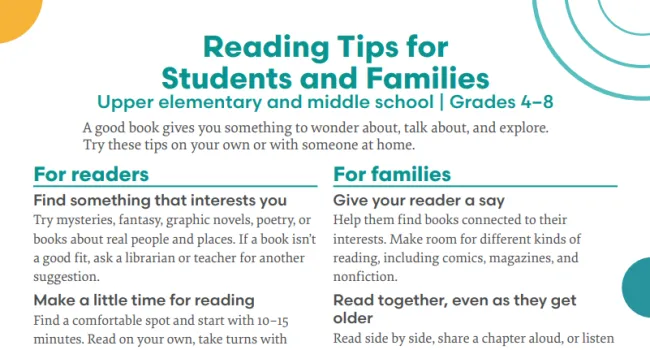 Reading Tips for Students and Families (Grades 4-8)