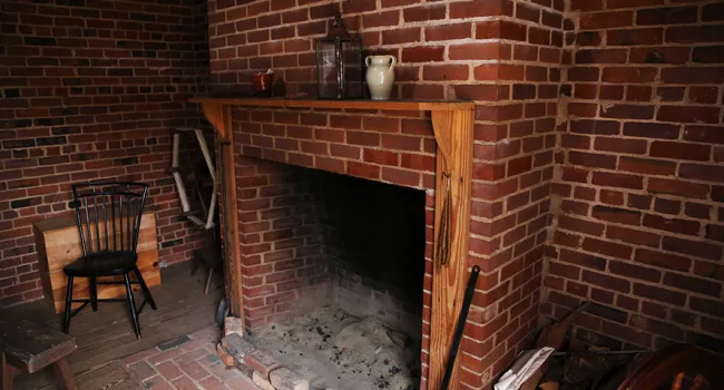 Brick Fireplace in Reconstructed Slave Cabin | Historic Brattonsville