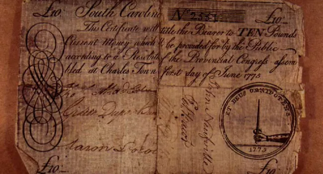 1775 Colonial Monetary Note | History of SC Slide Collection