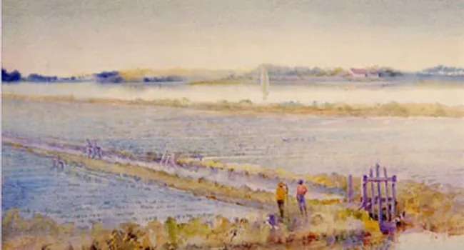 Workers Flooding the Rice Fields Watercolor by Alice Ravenel Huger Smith | History of SC Slide Collection