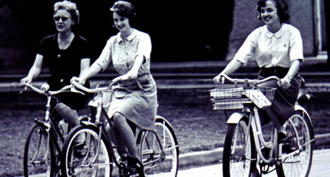 Winthrop College Girls Ride Bikes Across Campus In Rock Hill | History Of SC Slide Collection