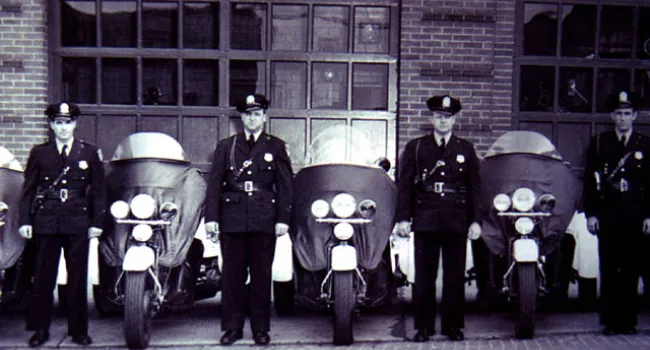 A Three-Wheel Police Motorcycle Squad, 1949