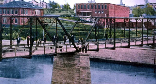 Pacolet Mill Workers Cross The Iron Bridge | History Of SC Slide Collection