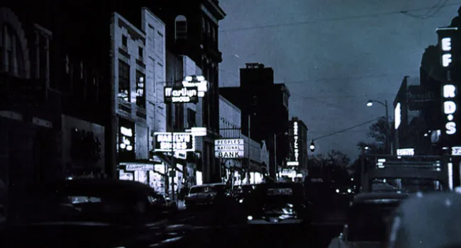 Rock Hill's Main Street At Night, 1950 | History Of SC Slide Collection