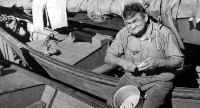 A Fishing Boat Cook Peeling Potatoes | History Of SC Slide Collection