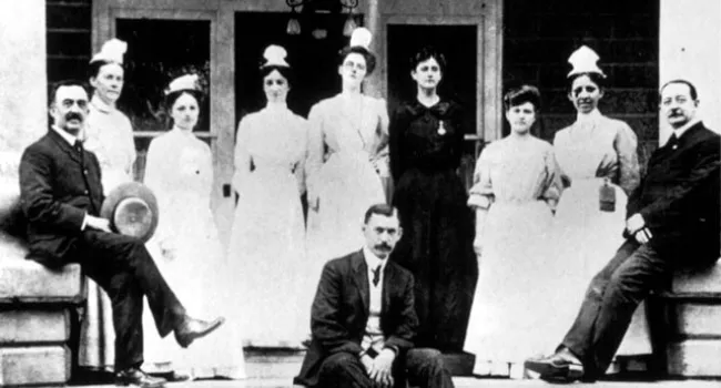 Nurses Stand in Front of the Baker-Dick Infirmary | History of SC Slide Collection
