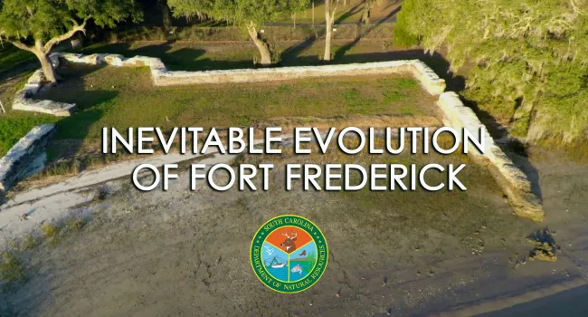 Overhead shot of Fort Frederick showing that sea level has risen and overtaken the original fort