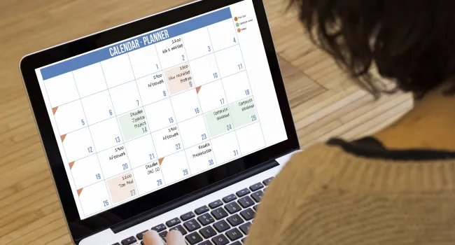 Person looking at calendar on laptop